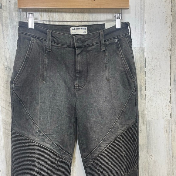 Free People WTF Vector Moto Mid Rise Flare Stone Wash Black Jeans size 26 NWT - Picture 10 of 11